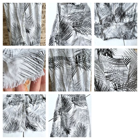 Cloth & Stone Palm Print Dress Medium Hi Low Fringed Raw Hem Front Back … - Picture 8 of 12